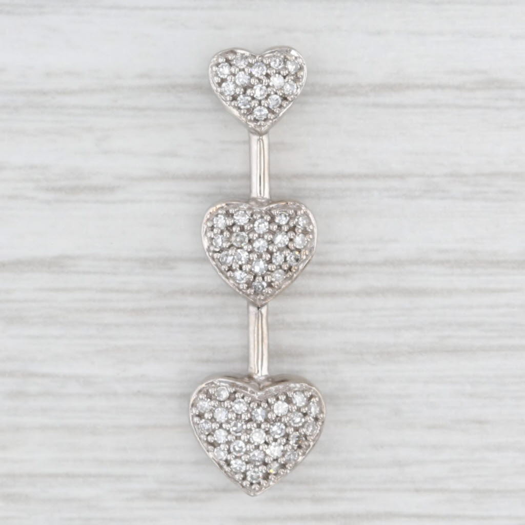 Light Gray 0.33ctw Diamond Journey Hearts Pendant 14k White Gold Floating Drop