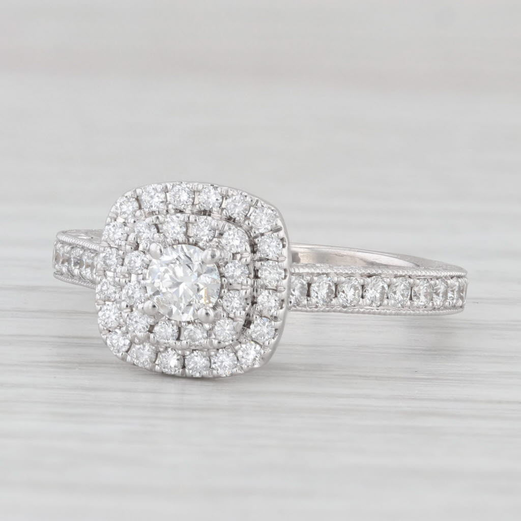 Light Gray 0.87ctw Round Diamond Halo Engagement Ring 14k White Gold Size 7.75