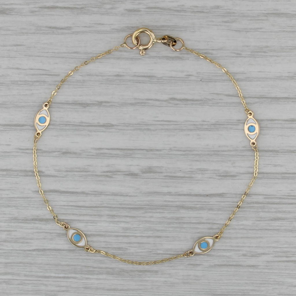 All seeing Eye Bracelet 14k Yellow Gold 7" Cable Chain