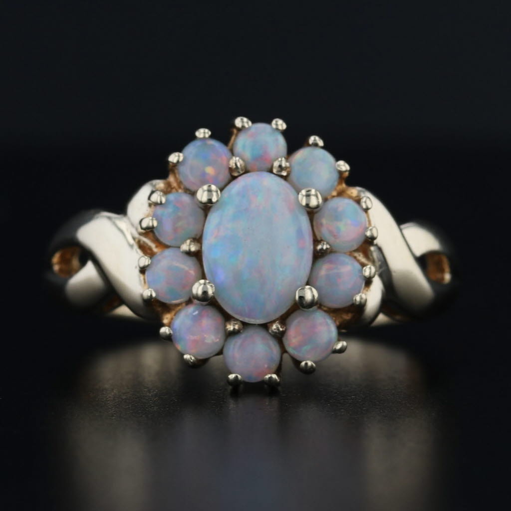 Opal Cabochon Halo Ring 10k Yellow Gold Size 6