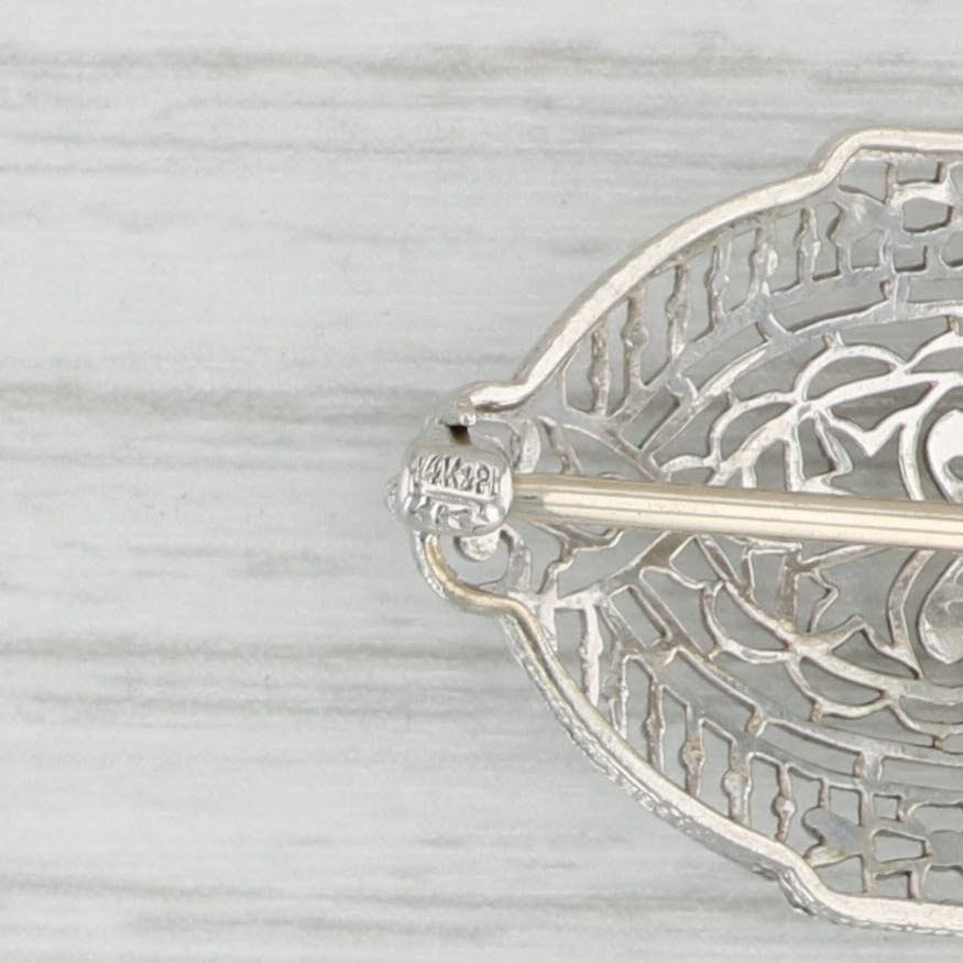 Antique Filigree 0.15ct VS2 Diamond Brooch Pendant 14k Gold Platinum Ornate Pin