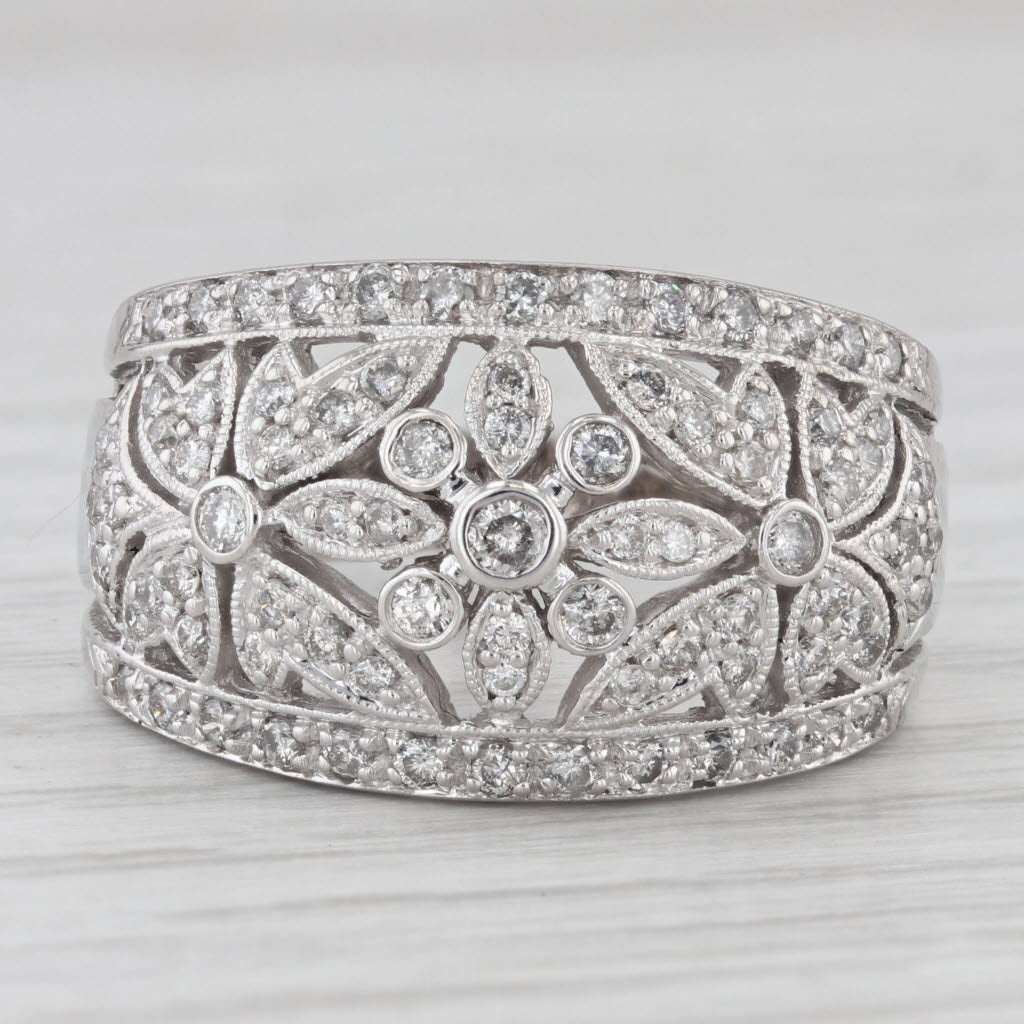 Light Gray 0.75ctw Diamond Flowers Ring 14k White Gold Size 8.25 Floral