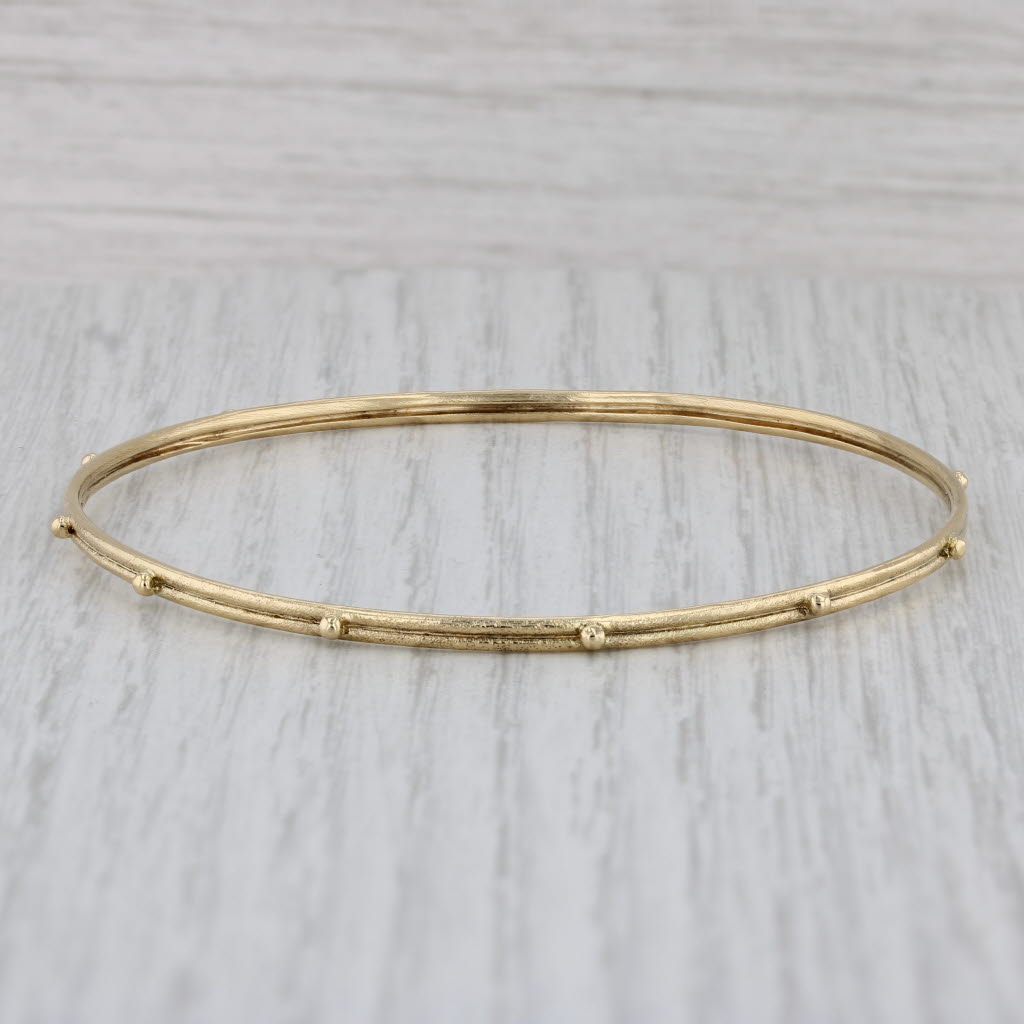 Gray Granulated Dots Bangle 18k Yellow Gold Bracelet 8" 2.5mm Emily Armenta