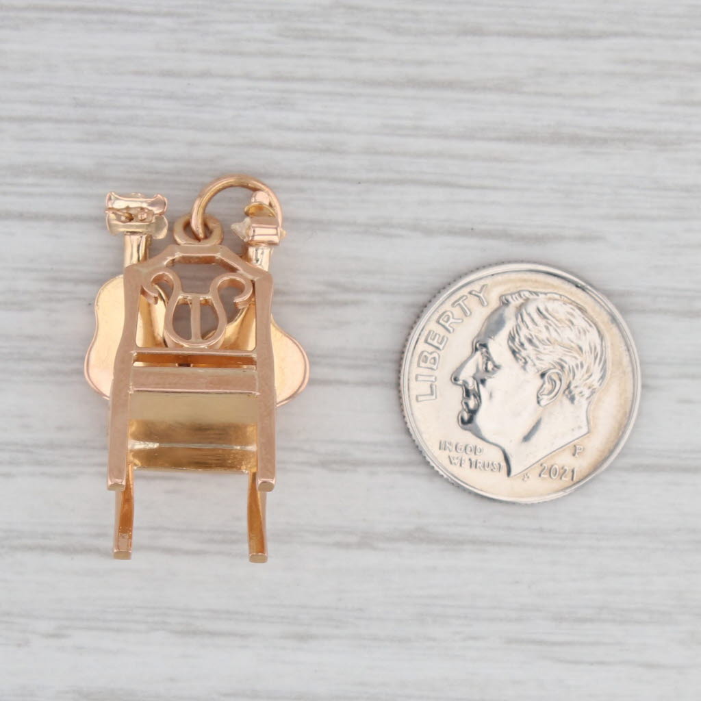 Light Gray Guitars on Chair Charm 18k Rose Gold Souvenir Pendant Vintage 3D Figural