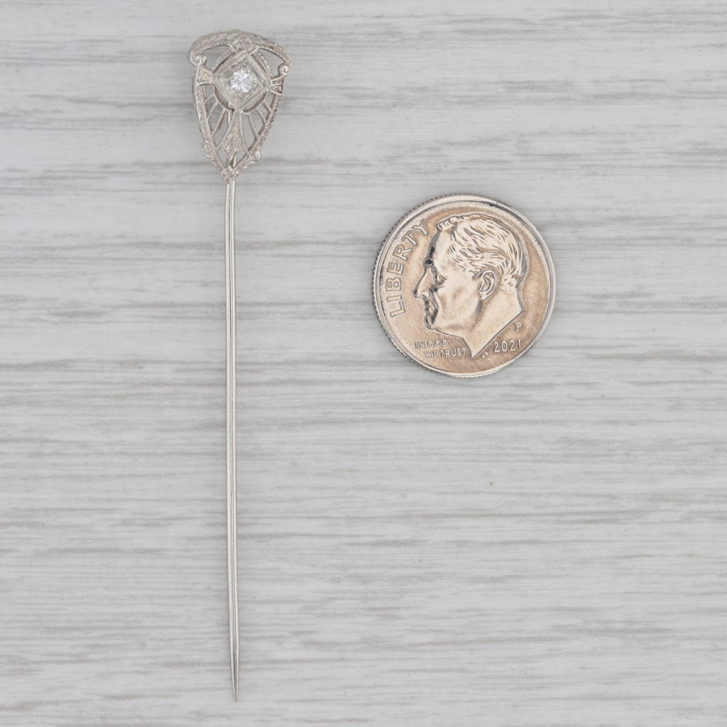 Gray Art Deco Filigree Diamond Stickpin 14k 10k White Gold