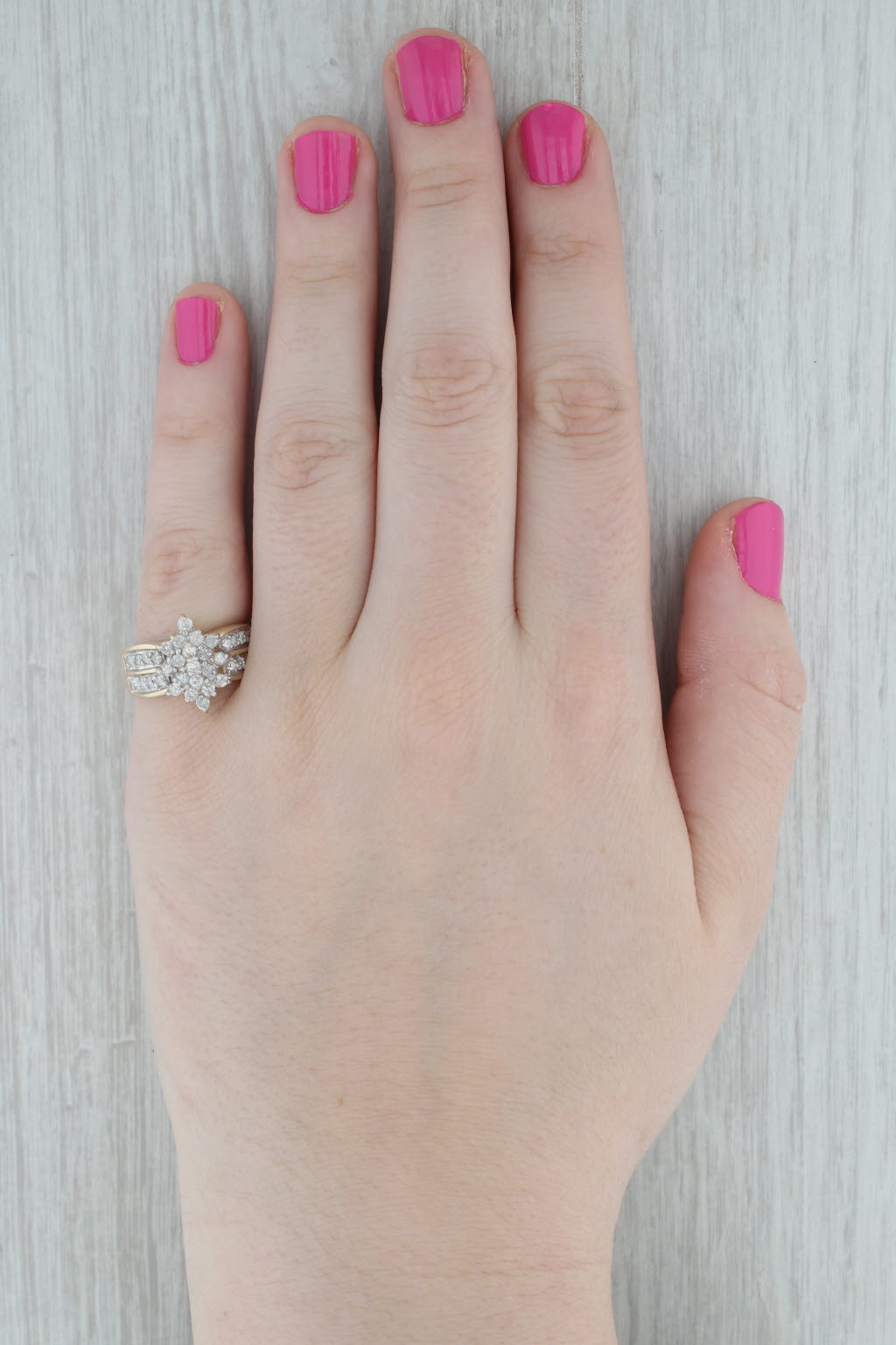 Gray 0.75ctw Diamond Cluster Ring 10k Yellow Gold Size 7 Cocktail