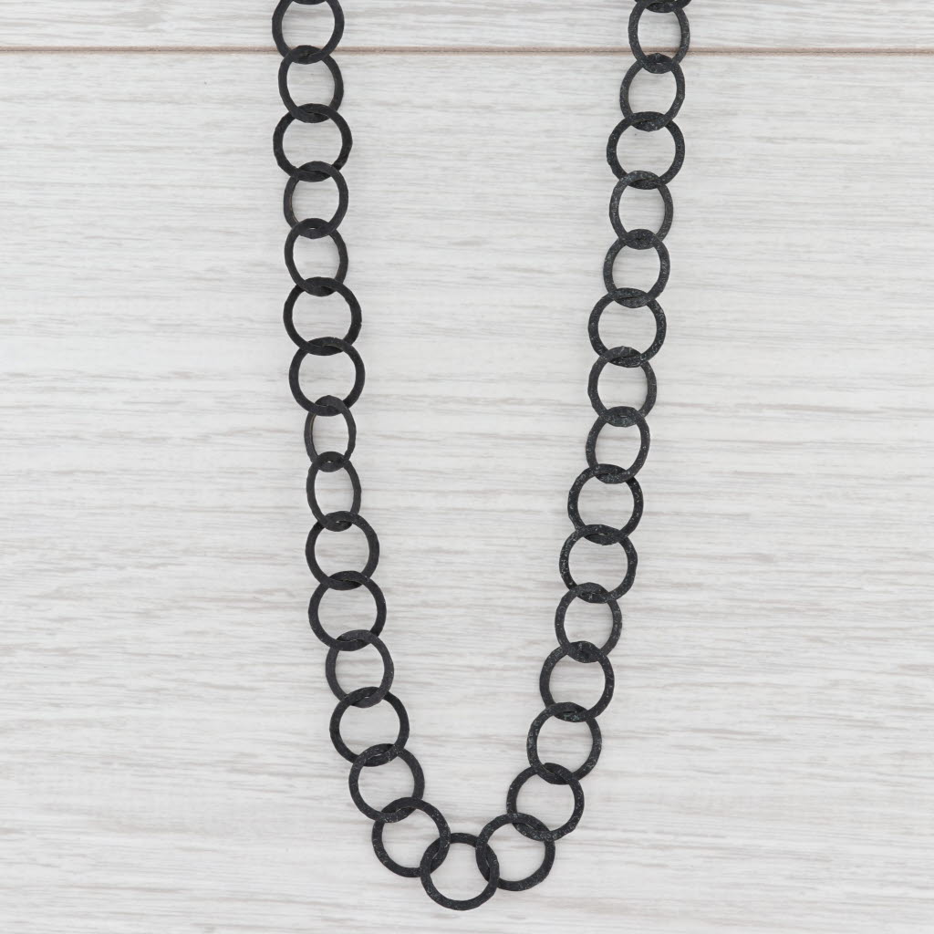 New Nina Wynn Moon Necklace Circle Chain Toggle Clasp Oxidized Sterling 44"