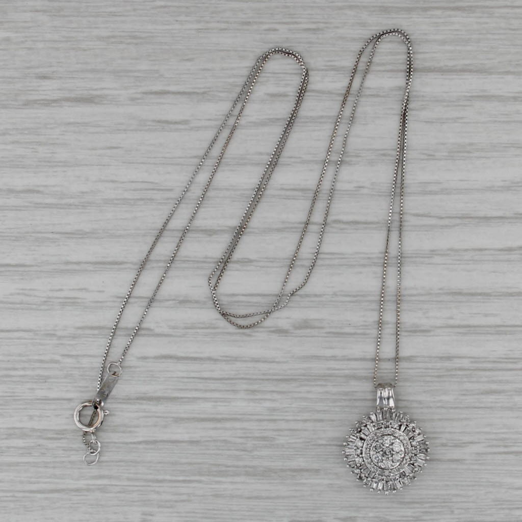 0.70ctw Diamond Cluster Halo Pendant Necklace 10k White Gold 21.25" Box Chain