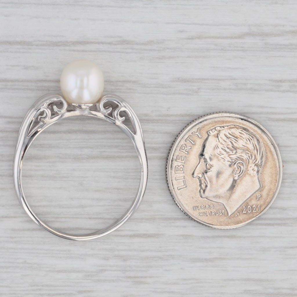 Gray Cultured Pearl Solitaire Ring 10k White Gold Size 7.75 Michael Anthony