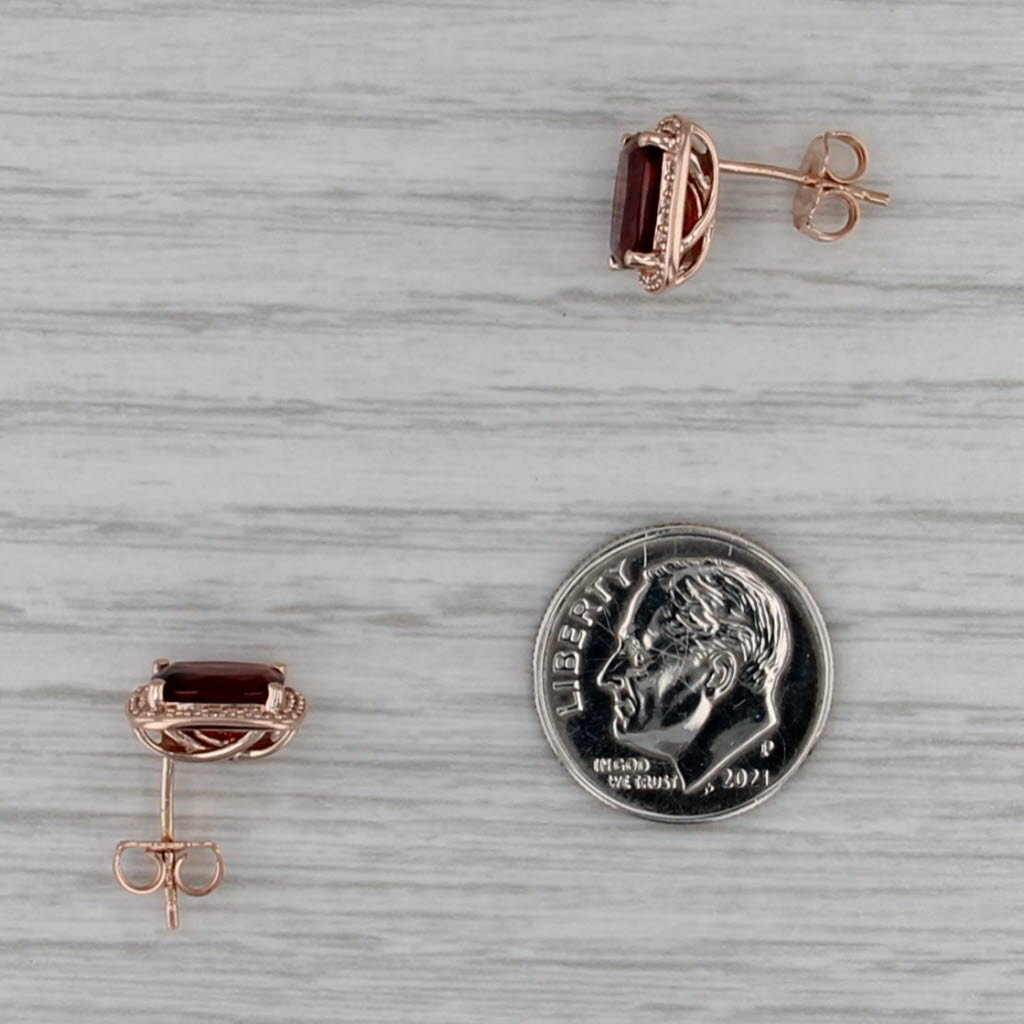 3.12ctw Garnet Diamond Halo Stud Earrings 10k Rose Gold Studs