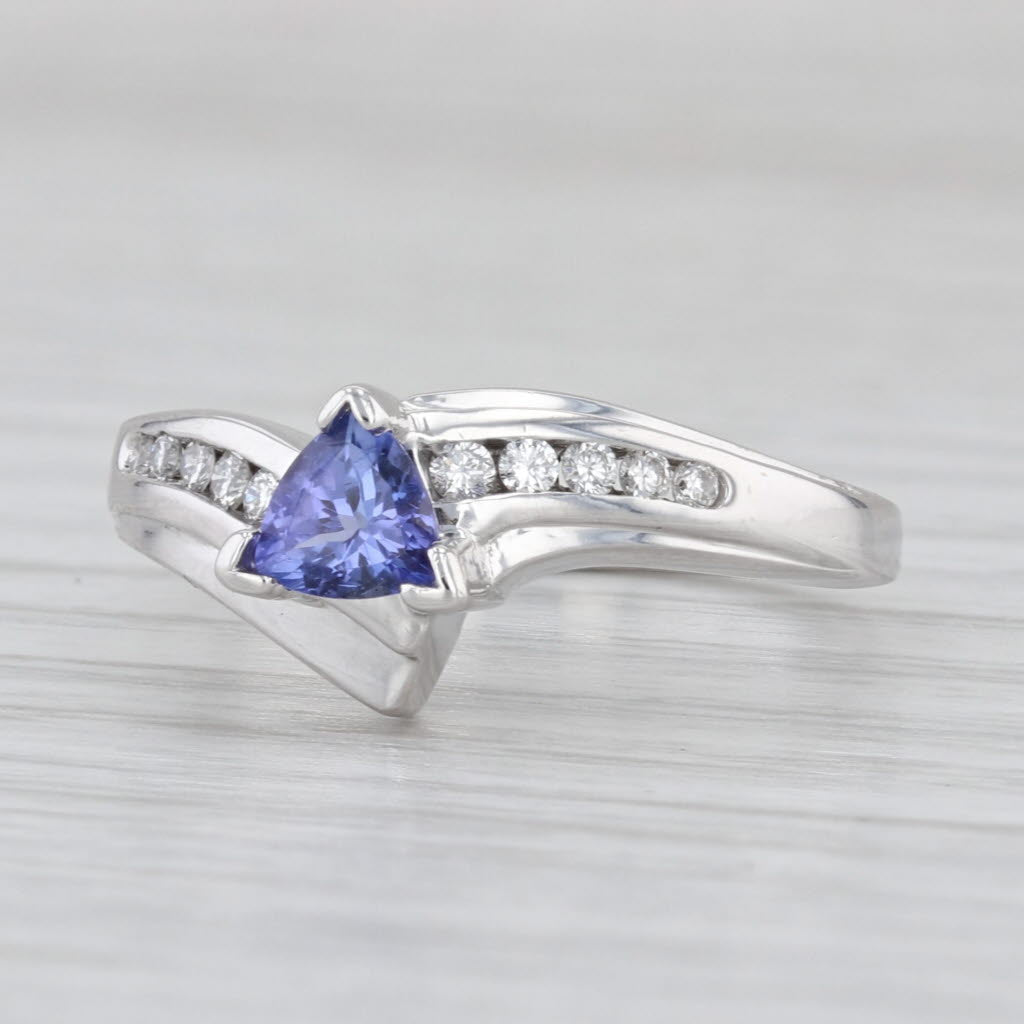 0.60ctw Trillion Tanzanite Diamond Ring 14k White Gold Size 7 Bypass
