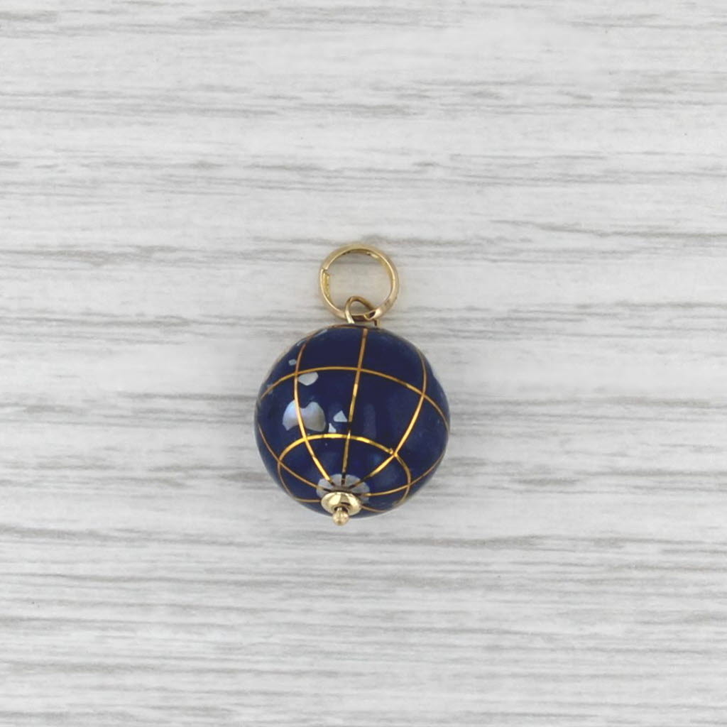 Stone Mosaic Bead Globe Pendant 14k Gold Shell Mother of Pearl Quartzite Pyrite