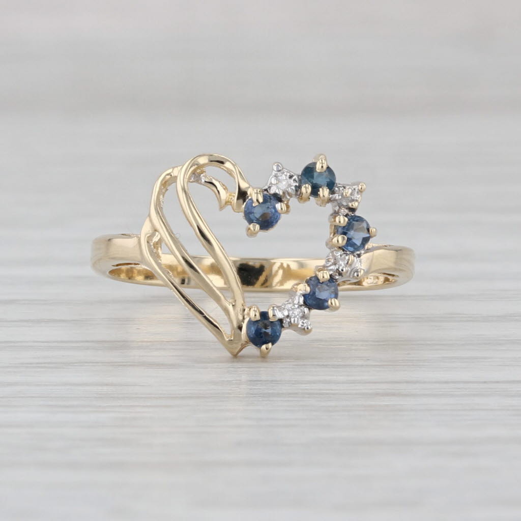 0.25ctw Blue Sapphire Diamond Heart Ring 10k Yellow Gold Size 6