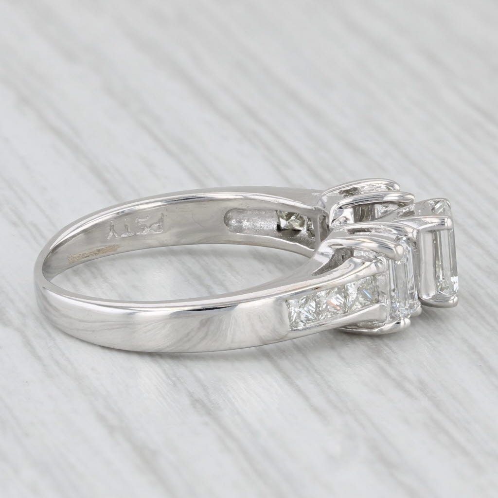 Light Gray 1.24ctw 3-Stone Emerald Cut Engagement Ring 14k White Gold Size 6.25