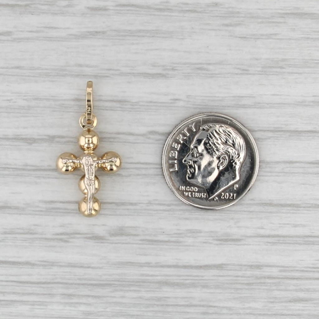 Small Bead Cross Pendant 18k Yellow Gold Drop