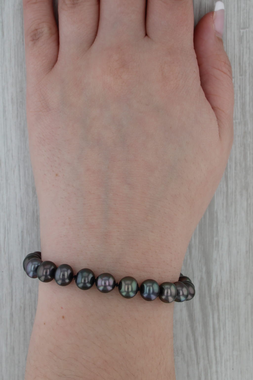 Black Cultured Pearl Strand Bracelet 14k Gold 7" 7.6-8.4mm
