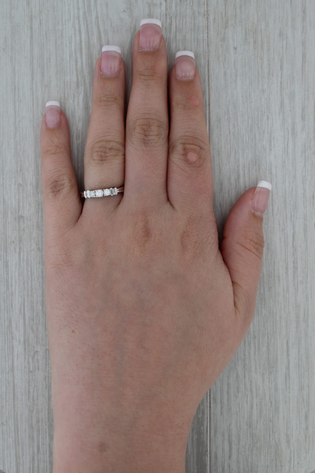 0.32ctw Diamond 3-Stone Tiered Engagement Ring 14k White Gold Stackable Size 7