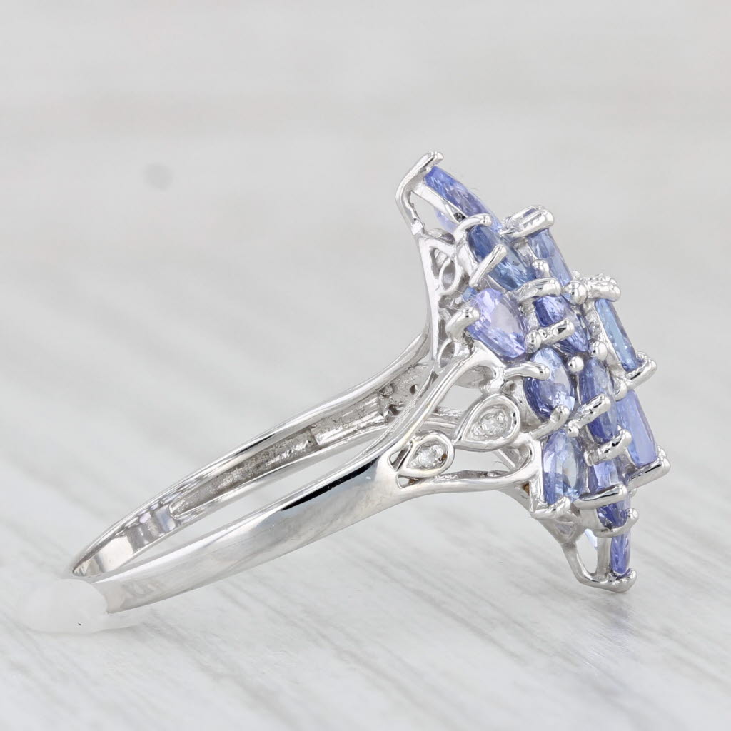 Light Gray 3.40ctw Tanzanite Cluster Ring 10k White Gold Size 8.25 Cocktail