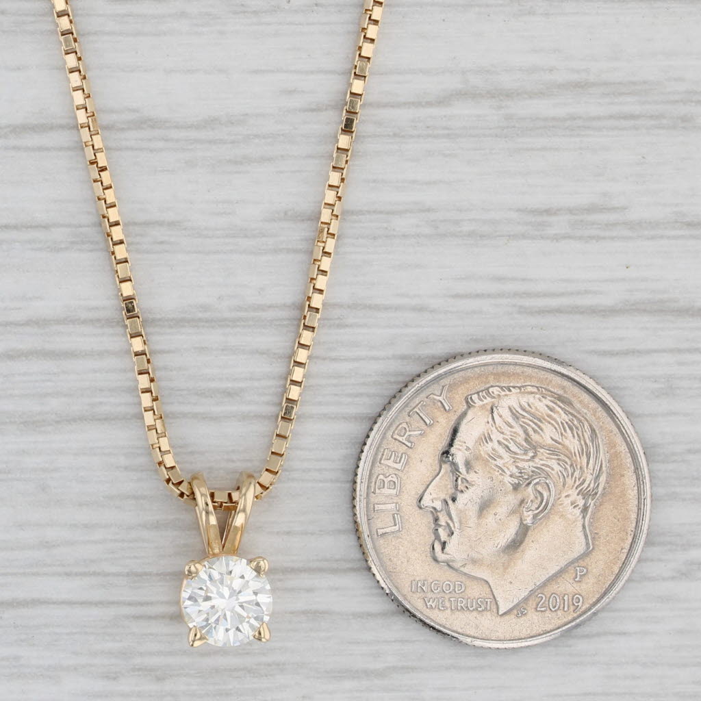 Gray 0.57ct Round Diamond Solitaire Pendant Necklace 14k Yellow Gold 20.5" Box Chain