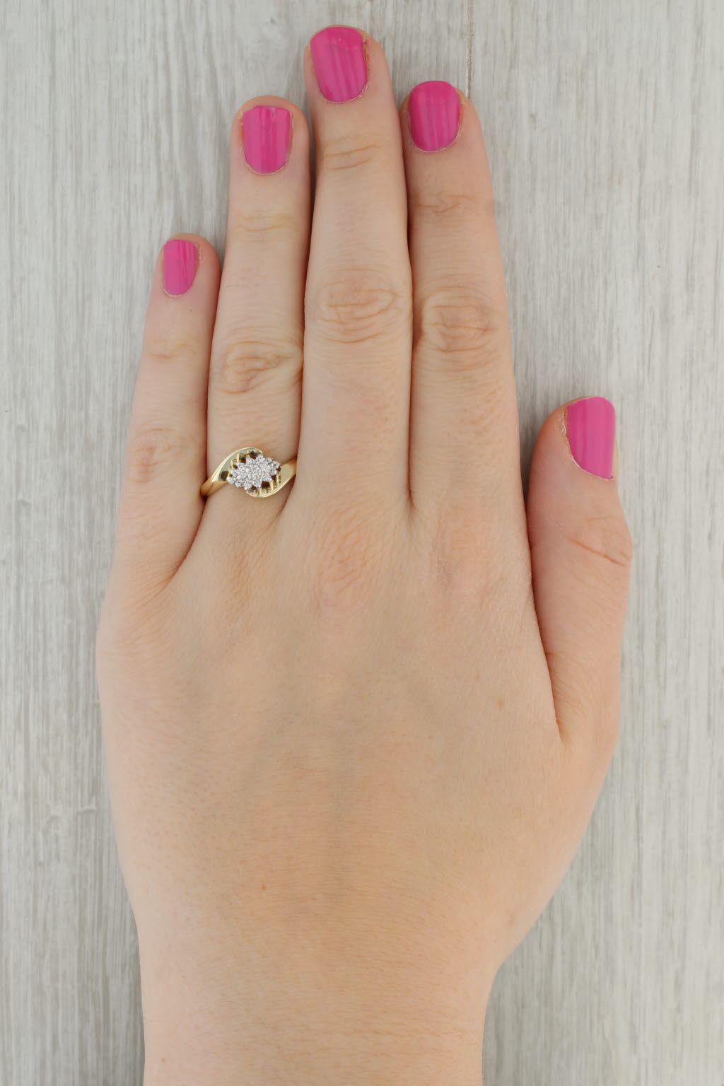 Tan 0.13ctw Diamond Cluster Ring 10k Yellow Gold Size 9 Bypass