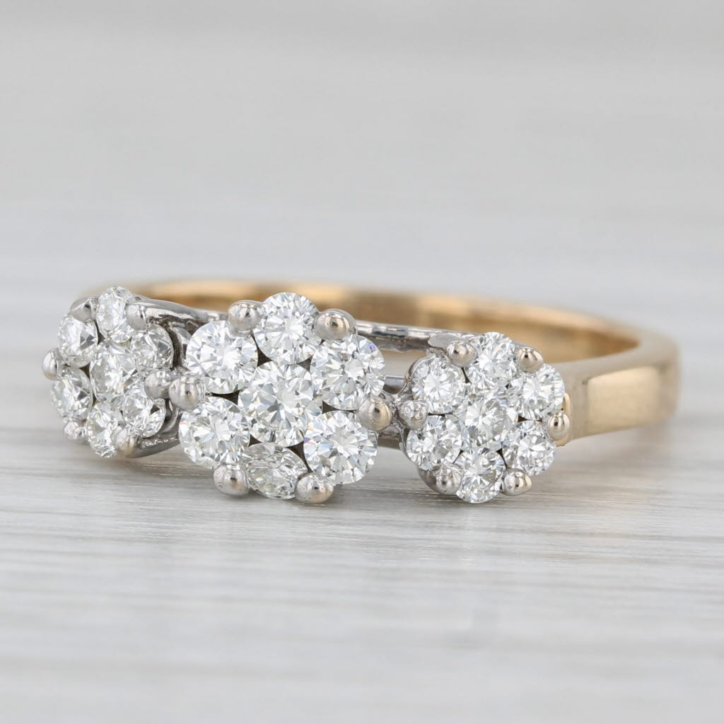 Light Gray 0.67ctw Diamond Clusters Ring 18k White Yellow Gold Size 7.25 Engagement