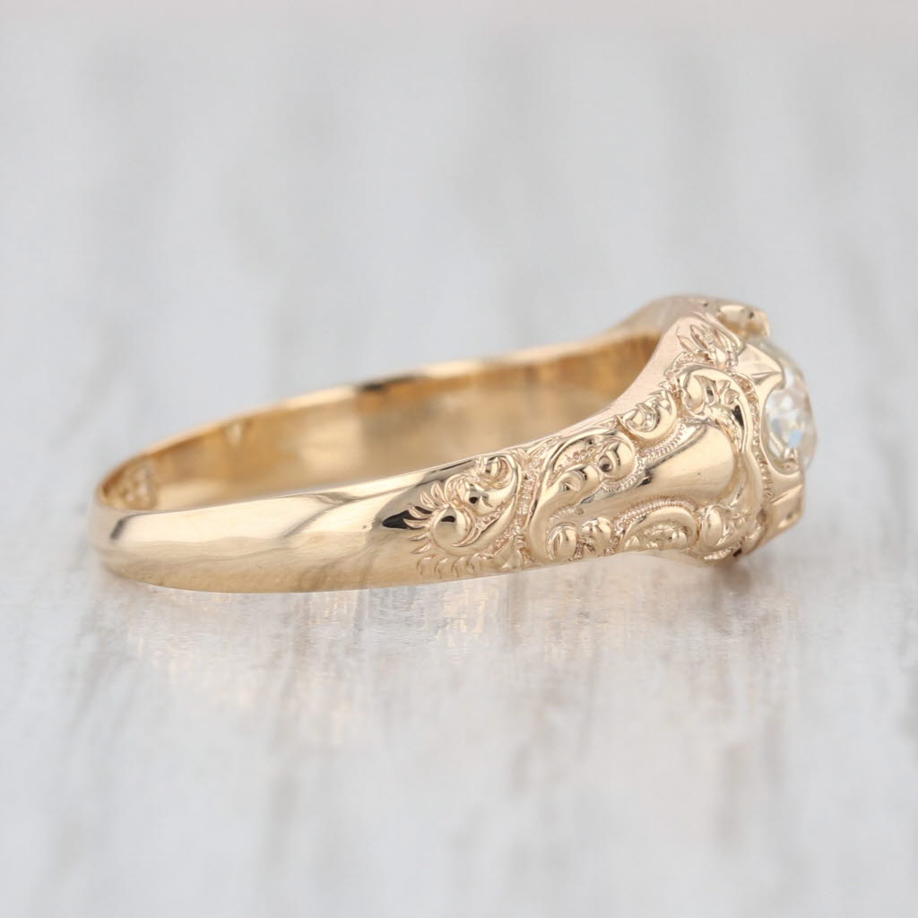 Antique Old Mine Cut 0.38ct Diamond Solitaire Ring 14k Yellow Gold Engagement