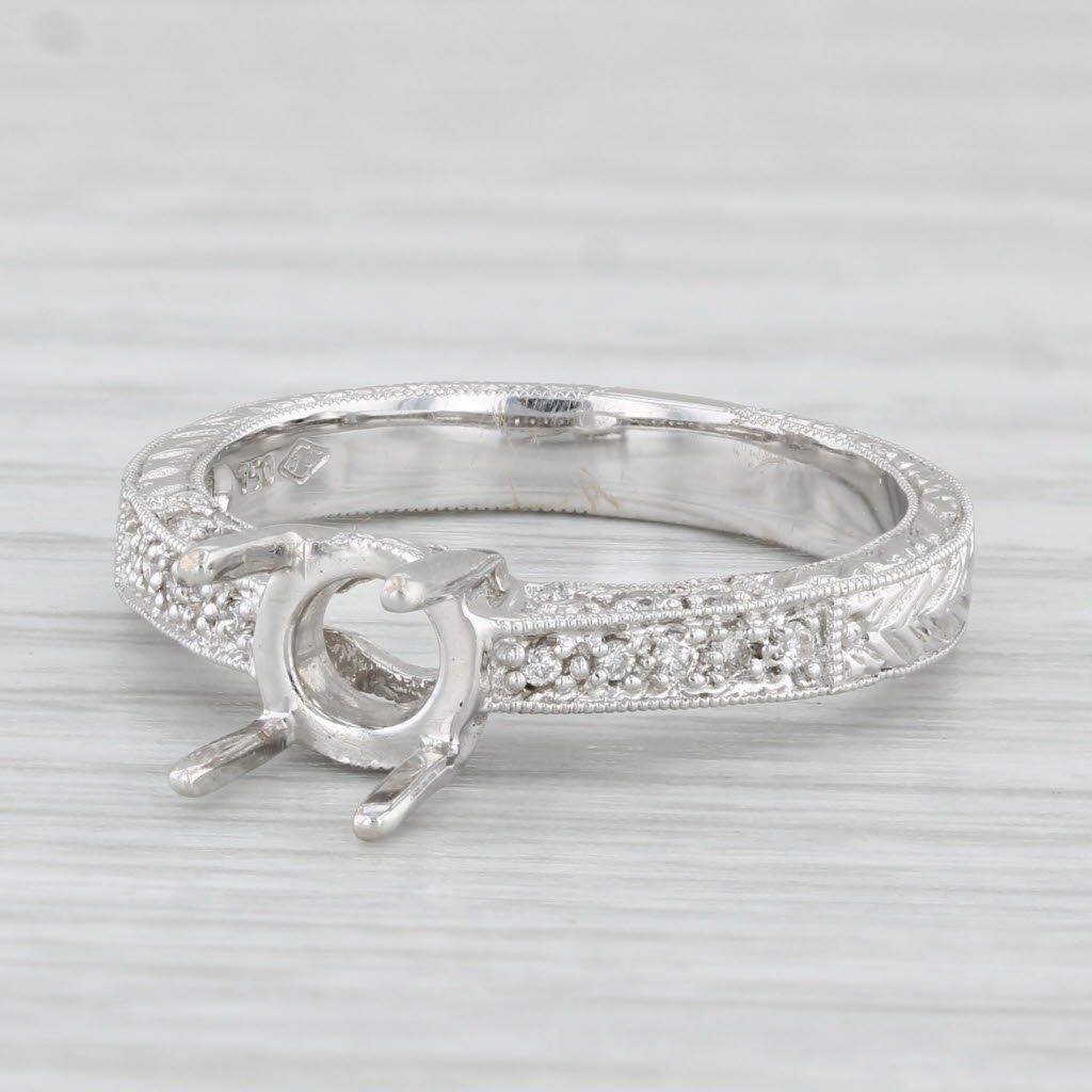 Light Gray New Beverley K Semi Mount Engagement Ring 18k White Gold Diamonds Size 6.5
