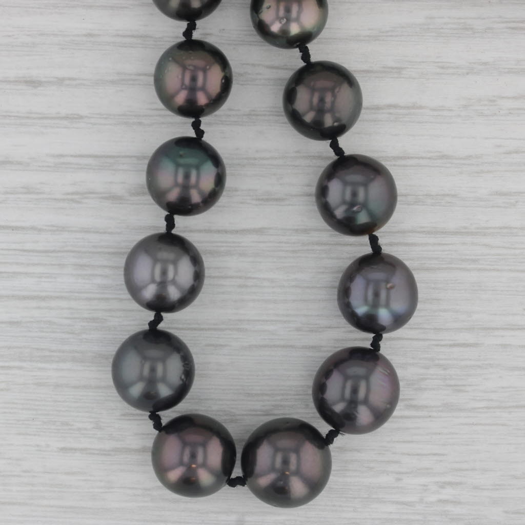 Gray Black Pearl Diamond Necklace 14k Yellow Gold 21.5"
