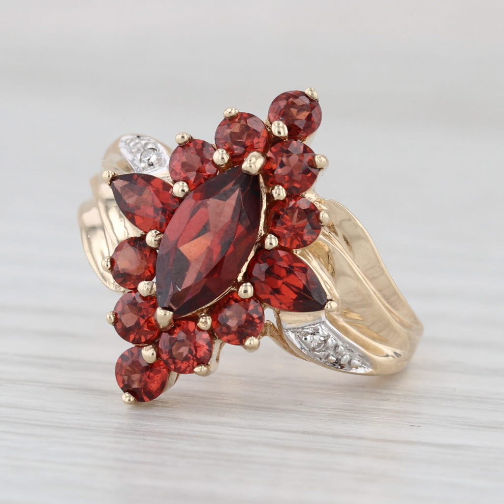 3.20ctw Garnet Halo Cocktail Ring 10k Yellow Gold Size 6.5 Bypass
