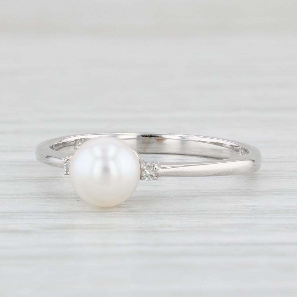 Light Gray New Cultured Pearl Diamond Ring 14k White Gold Size 6 Solitaire w/ Accents