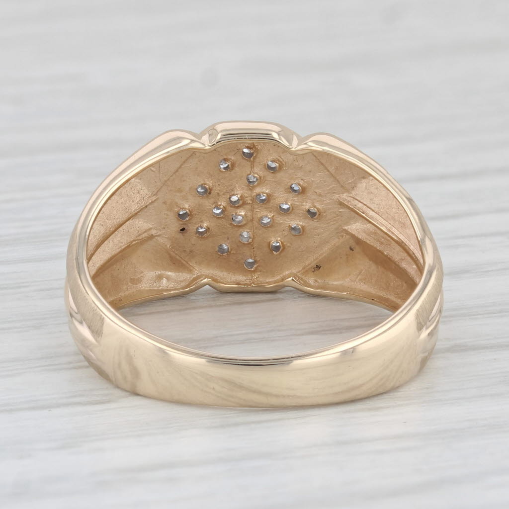 Light Gray Pave Diamond Signet Ring 10k Yellow Gold Size 8.5 Beveled Band