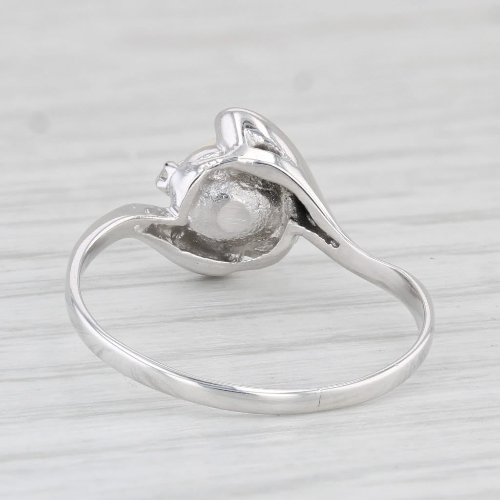 Light Gray Cultured Pearl Solitaire Ring 10k White Gold Diamond Accents Bypass Size 8