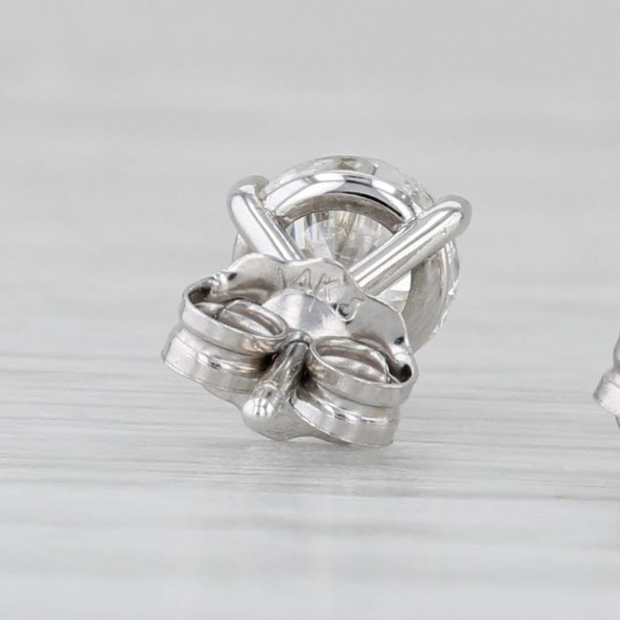 Light Gray 0.84ctw Diamond Round Solitaire Stud Earrings 14k White Gold