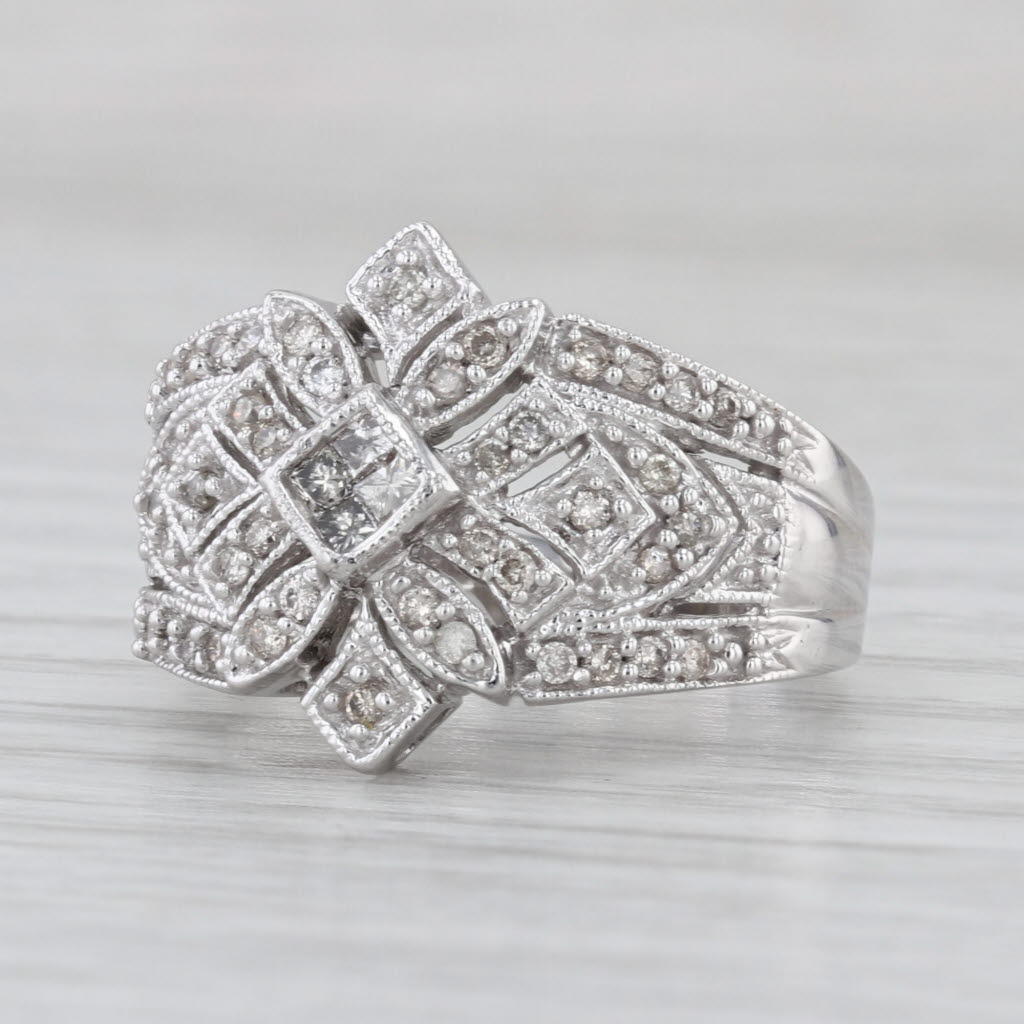 0.35ctw Diamond Flower Ring 10k White Gold Size 5.75-6 Cocktail