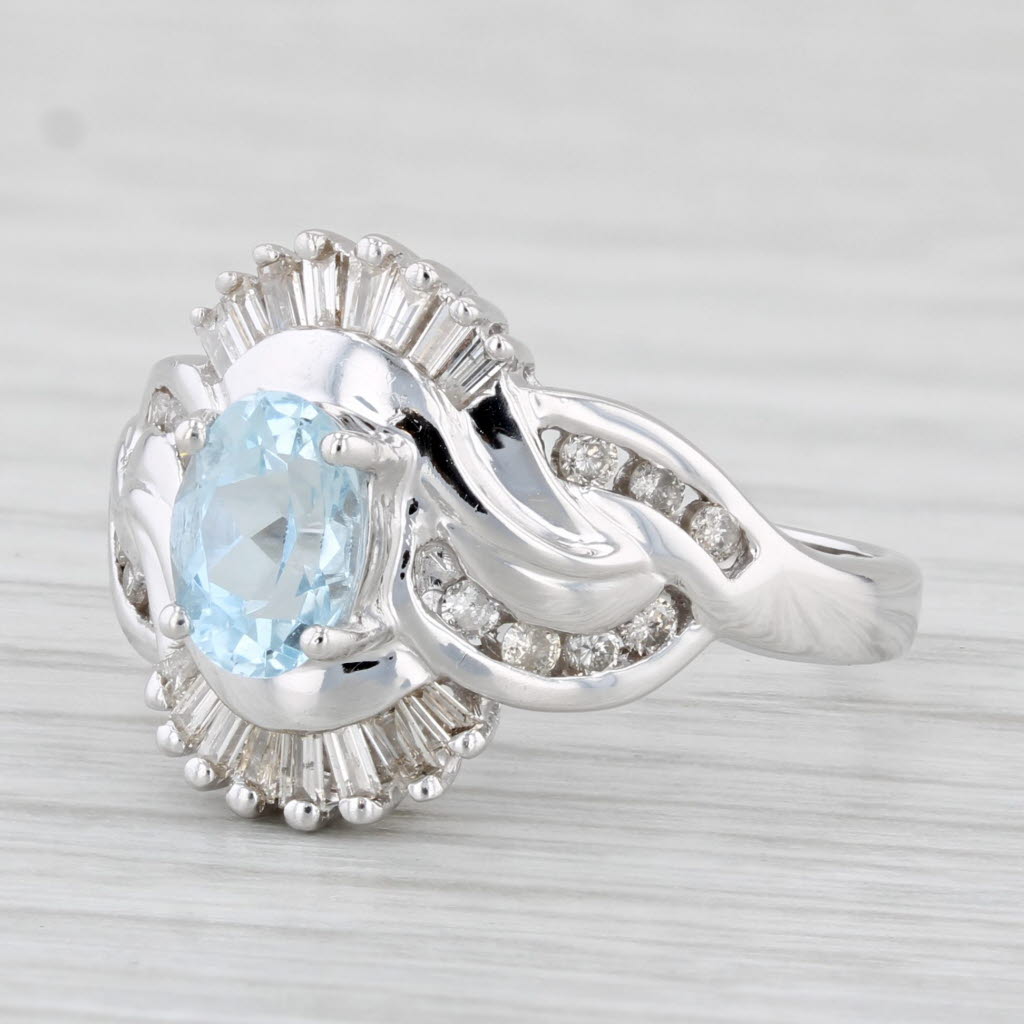 Light Gray 1.19ctw Aquamarine Diamond Ring 14k White Gold Size 7