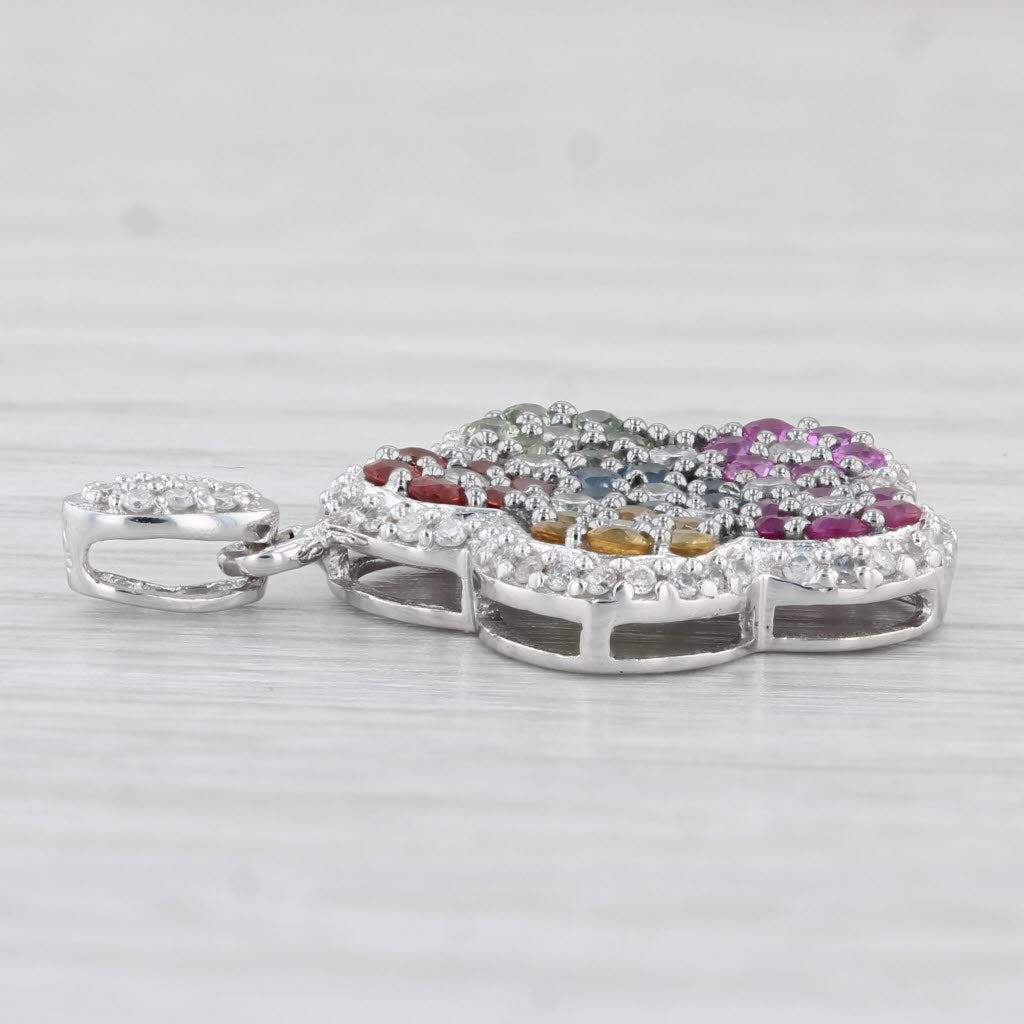 Light Gray 1.34ctw Multicolor Sapphire Diamond Flower Pendant 14k White Gold Floral