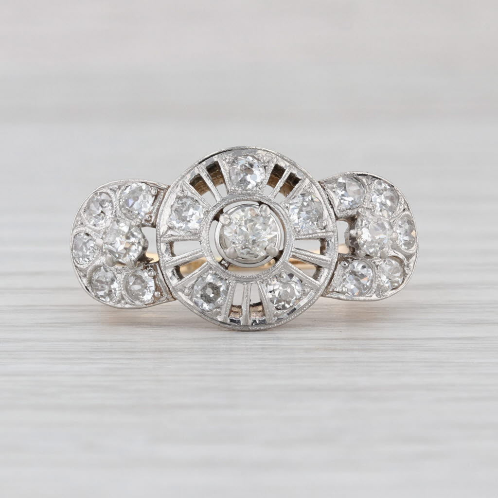 Vintage Art Deco 0.99ctw Old European Diamond Ring 14k Gold Platinum Size 7