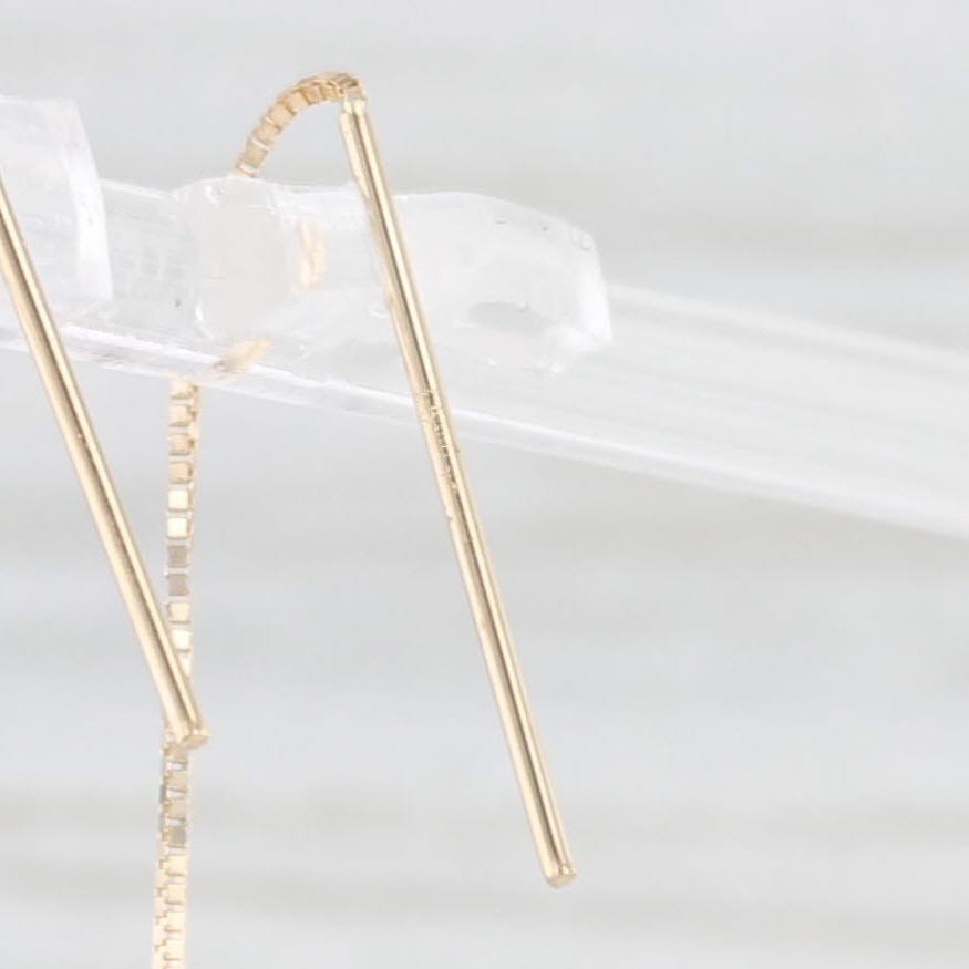 Light Gray Filigree Dangle Threader Earrings 14k Yellow Gold