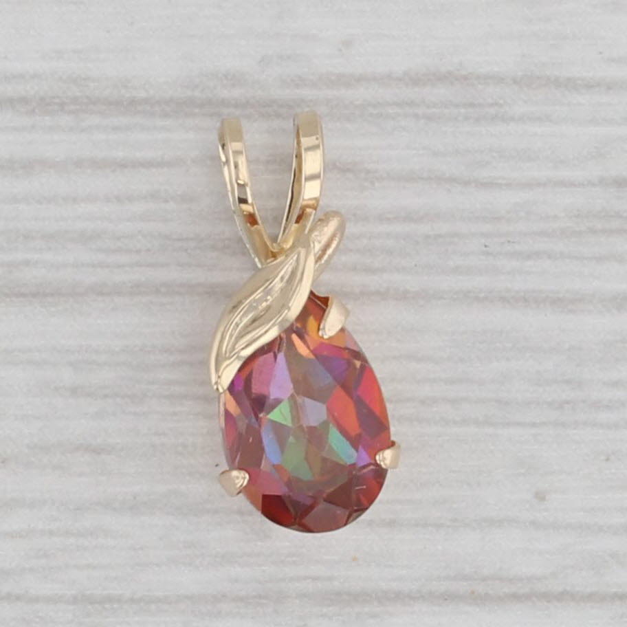 Gray 0.88ct Mystic Topaz Pear Solitaire Pendant 10k Yellow Gold Small Drop