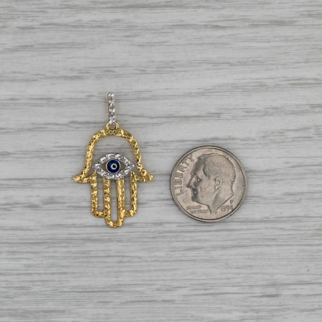 Hamsa Hand All Seeing Eye Pendant 18k Yellow White Gold Enamel Charm Talisman