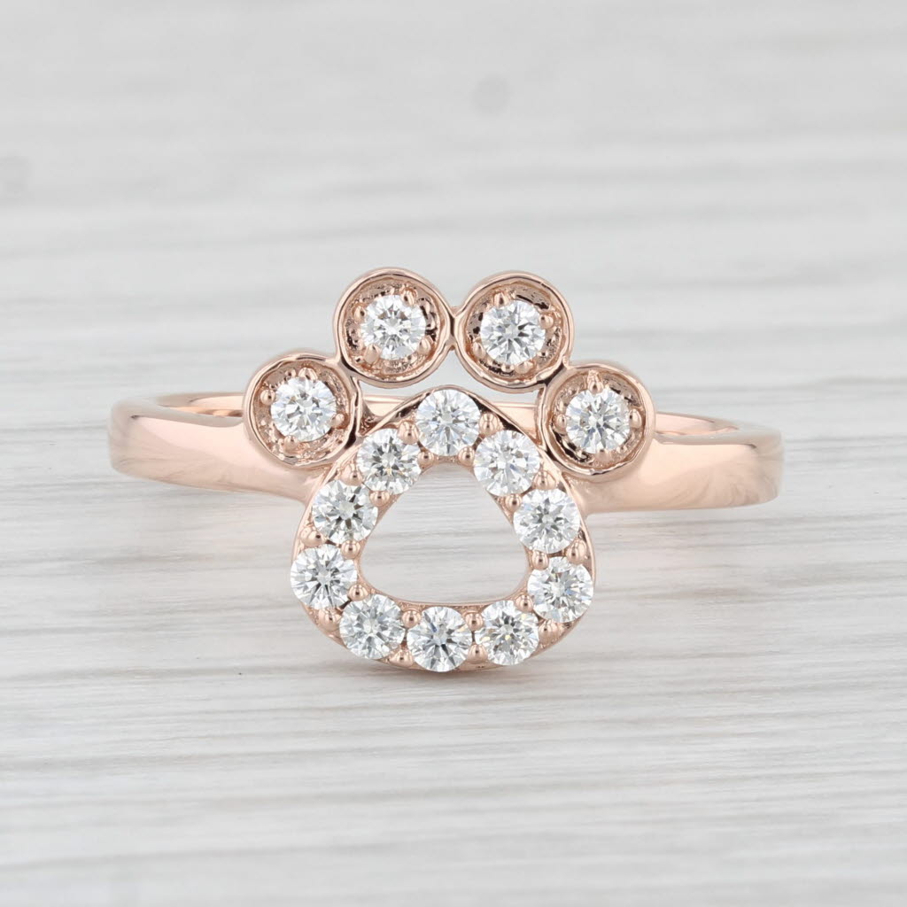 Light Gray New 0.41ctw Diamond Paw Print Ring 14k Rose Gold Size 7.75