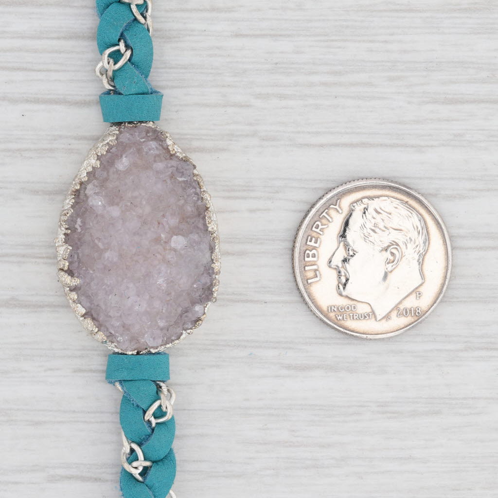 New Nina Wynn Necklace Teal Leather White Druzy Quartz Pendant Cordelia