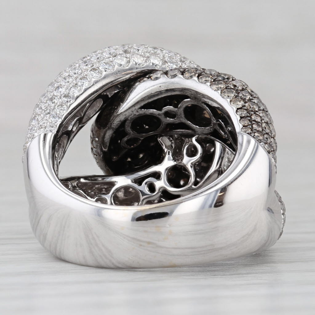 5ctw White Champagne Diamond Knot Cocktail Ring 18k White Gold Size 7