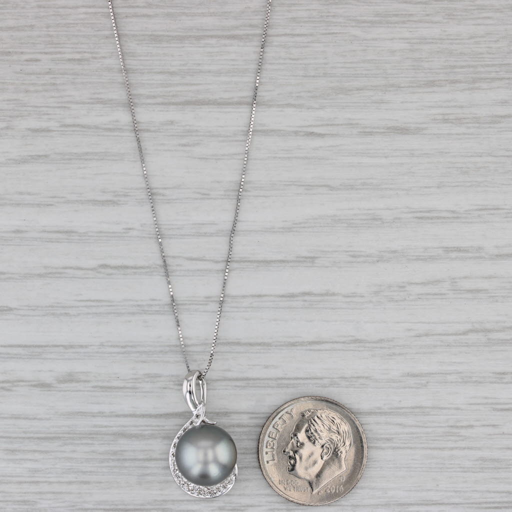 Gray Grey Cultured Pearl Diamond Pendant Necklace 14k White Gold 18.25" Box Chain