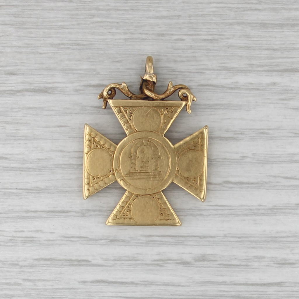 Antique Mark Master Mason Royal Arch Cross Fob 18k Gold 1800s Engraved Masonic