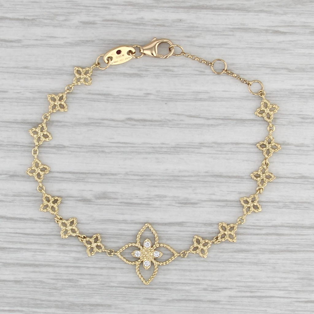 Roberto Coin Princioessa Diamond Flower Chain Bracelet 18k Yellow Gold 6.75"