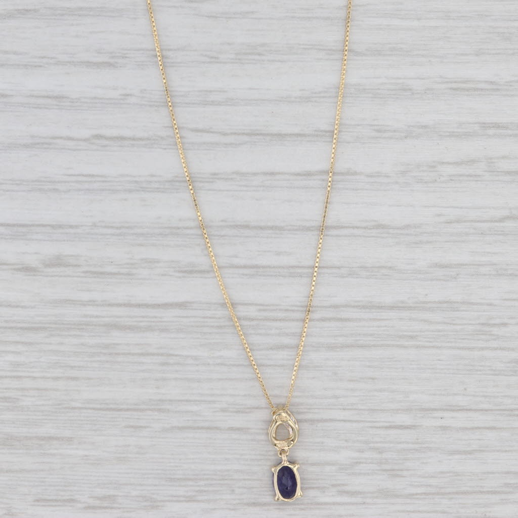 Light Gray 0.30ct Blue Iolite Diamond Pendant 14k Yellow Gold 17" Box Chain