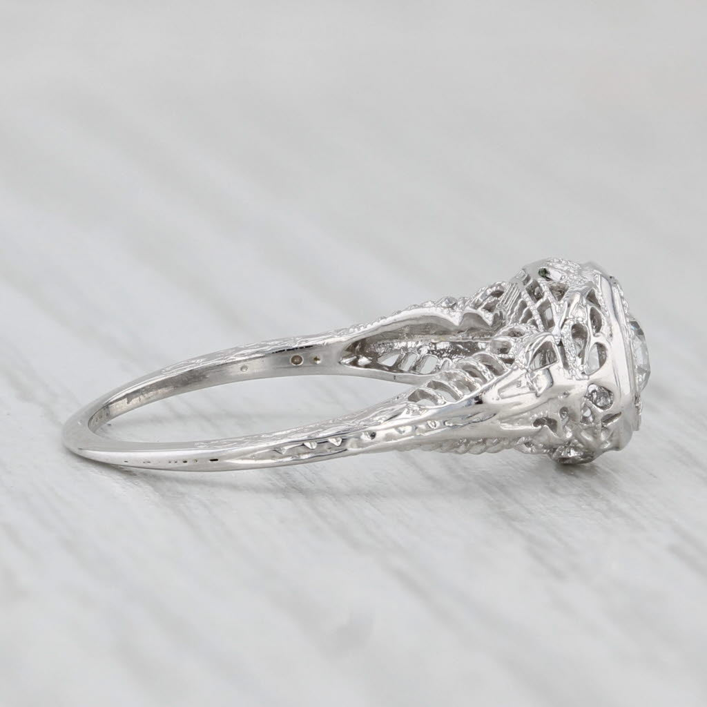 Light Gray Art Deco 0.30ct Diamond Engagement Ring Filigree 18k White Gold Size 6.25