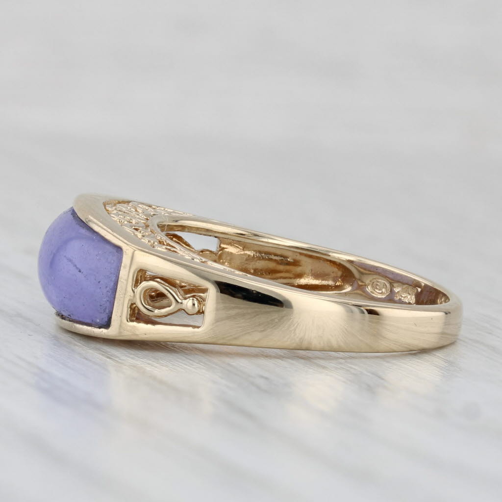 Light Gray Purple Jadeite Jade Ring 14k Yellow Gold Size 7.25 Stackable