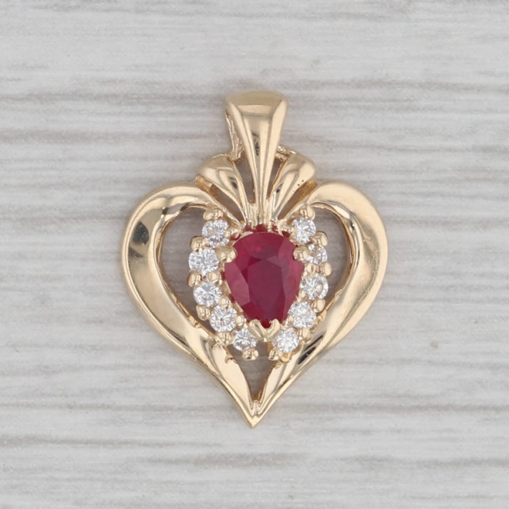 Gray 0.40ctw Ruby Diamond Heart Pendant 14k Yellow Gold